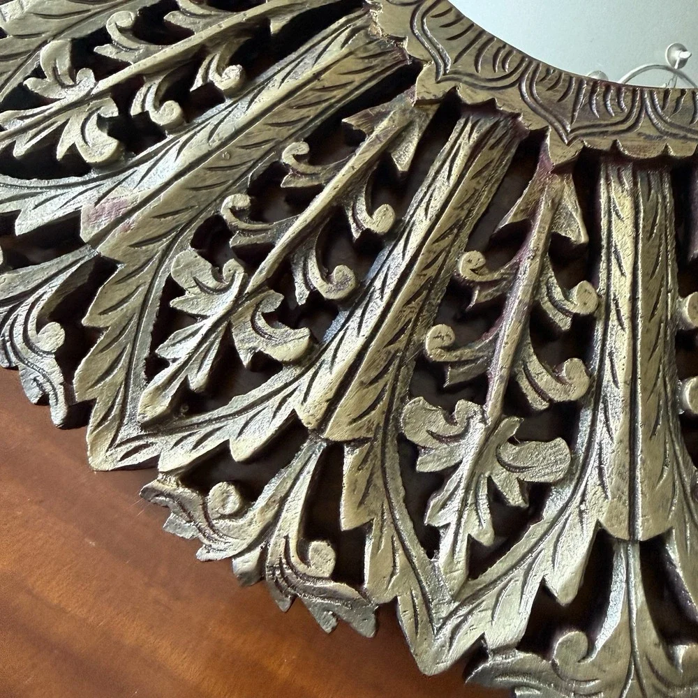 Vintage MCM MIrror Carved Wood Gold Sunburst Accent 22